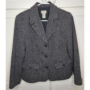 VTG LL Bean Blazer Jacket Gray Tweed Wool Silk Blend 3 Button Womens Size Medium